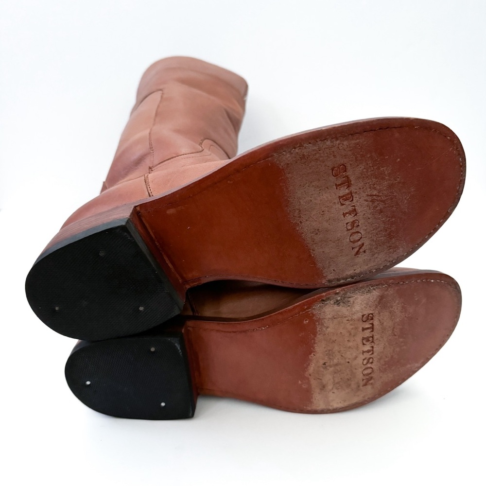 Stetson Brown Leather Talk Chunky Heeled Pull On Riding Boots - Picture 7 of 9